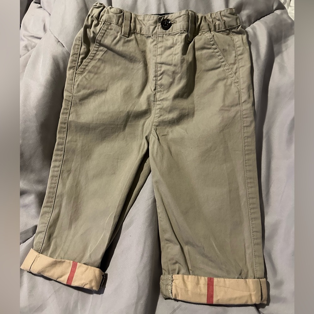 Babies Burberry khaki pants with check print. 18 months